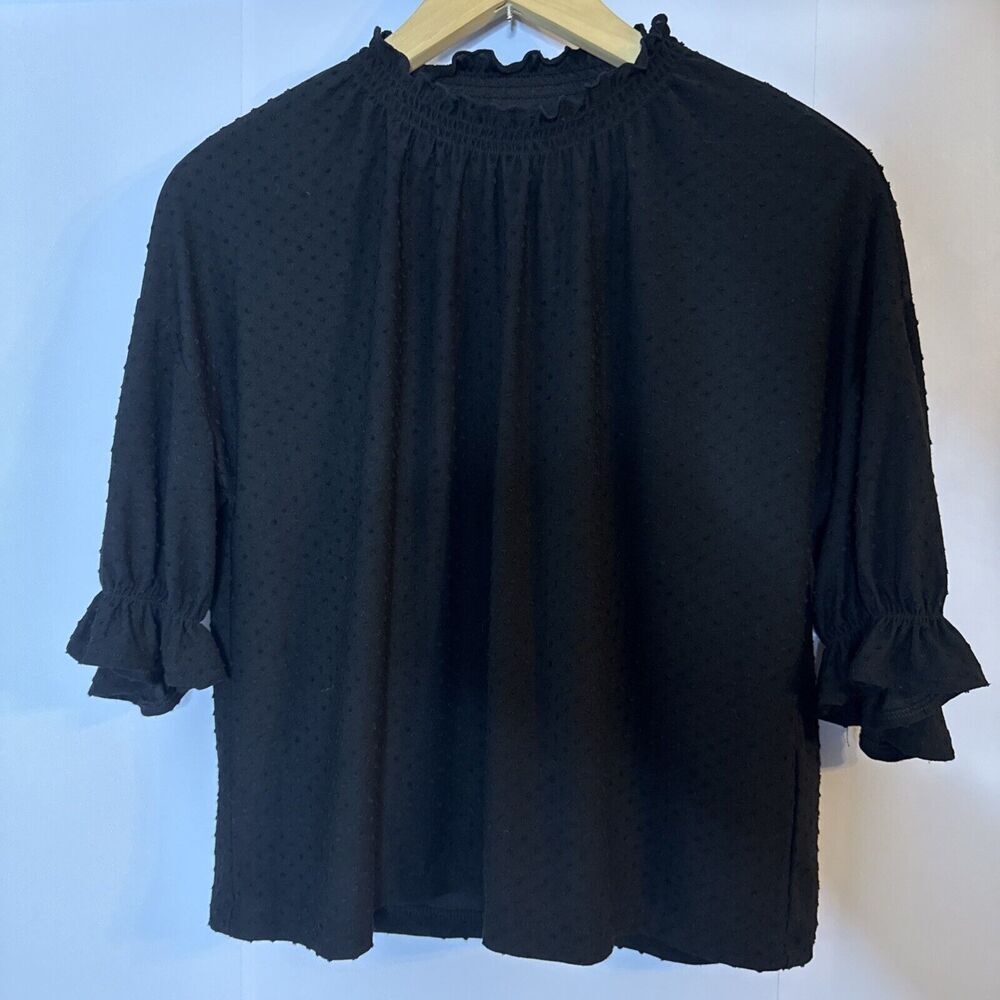 Madewell Polka Dot‎ Mock Neck Blouse Womens XS Ruffle Oversized Boxy Old Money - Picture 2 of 11